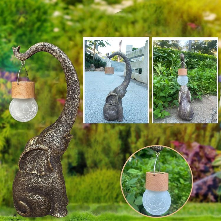 Solar-Powered Copper Elephant Garden Lamp | Outdoor Lighting