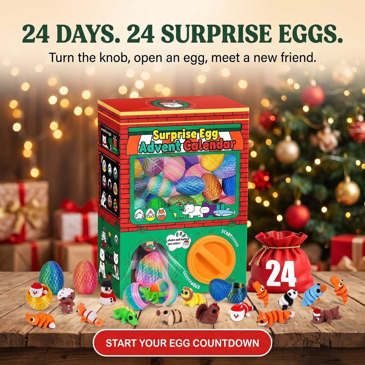 Kids' Advent Calendar with Surprise Eggs and Collectible Figures