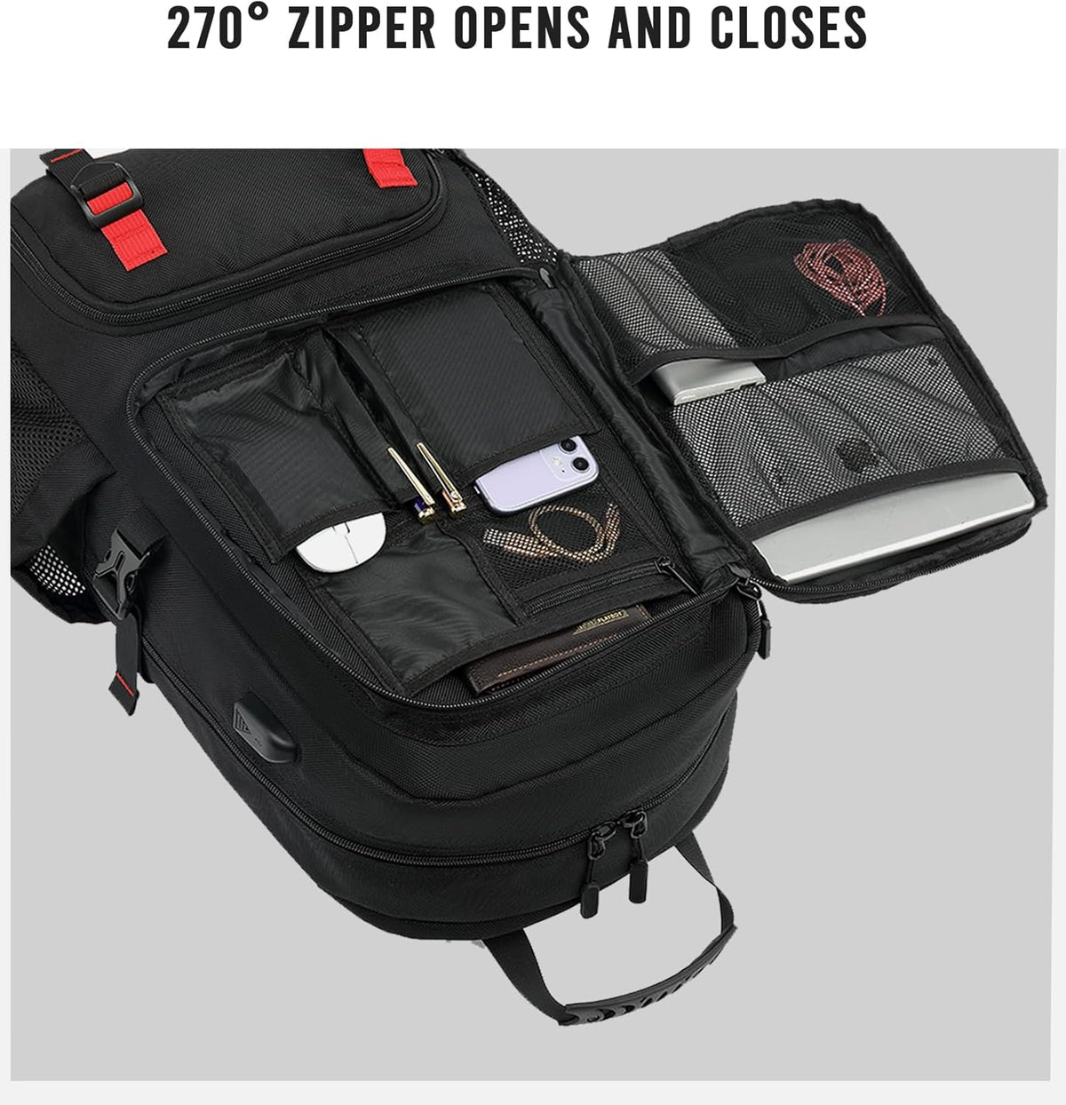 60L Waterproof Travel Backpack with USB Charging & Laptop Compartment