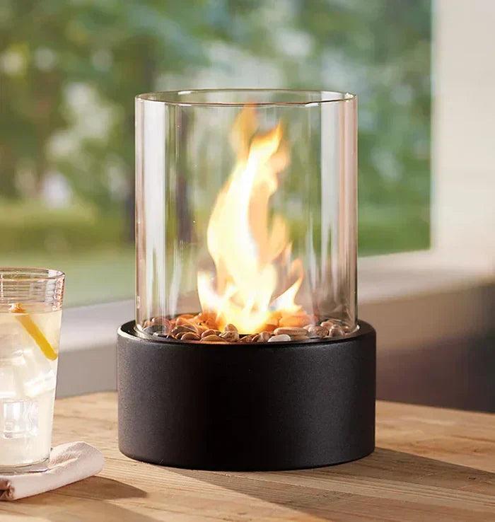 Portable Table Fire Lantern | Modern Steel & Glass Design