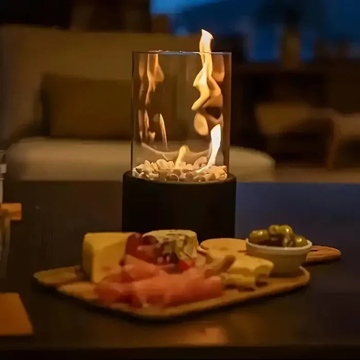 Portable Table Fire Lantern | Modern Steel & Glass Design