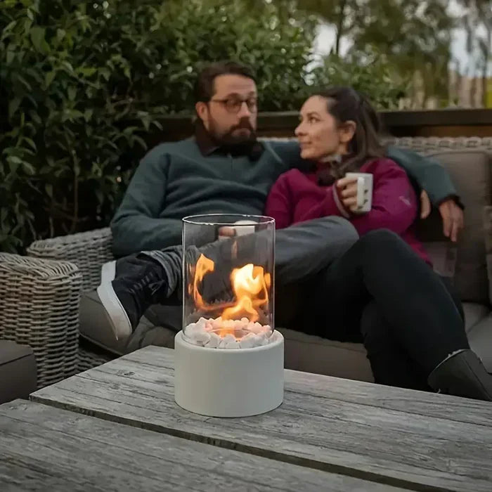 Portable Table Fire Lantern | Modern Steel & Glass Design
