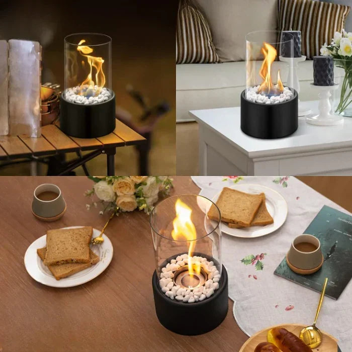 Portable Table Fire Lantern | Modern Steel & Glass Design