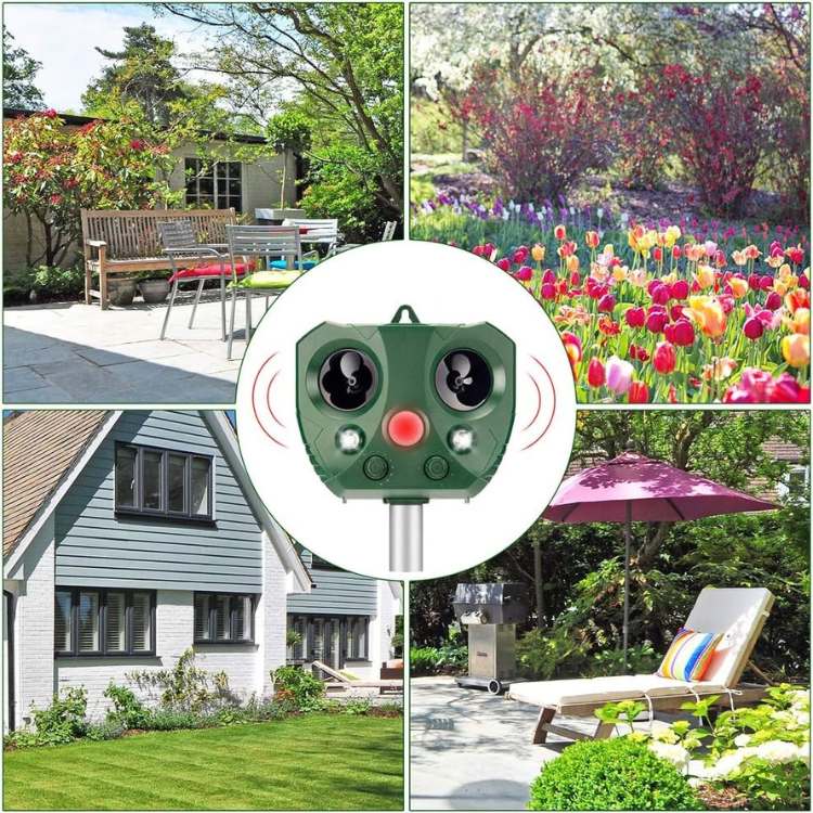 Solar Ultrasonic Pest Deterrent with Motion Sensor & LED