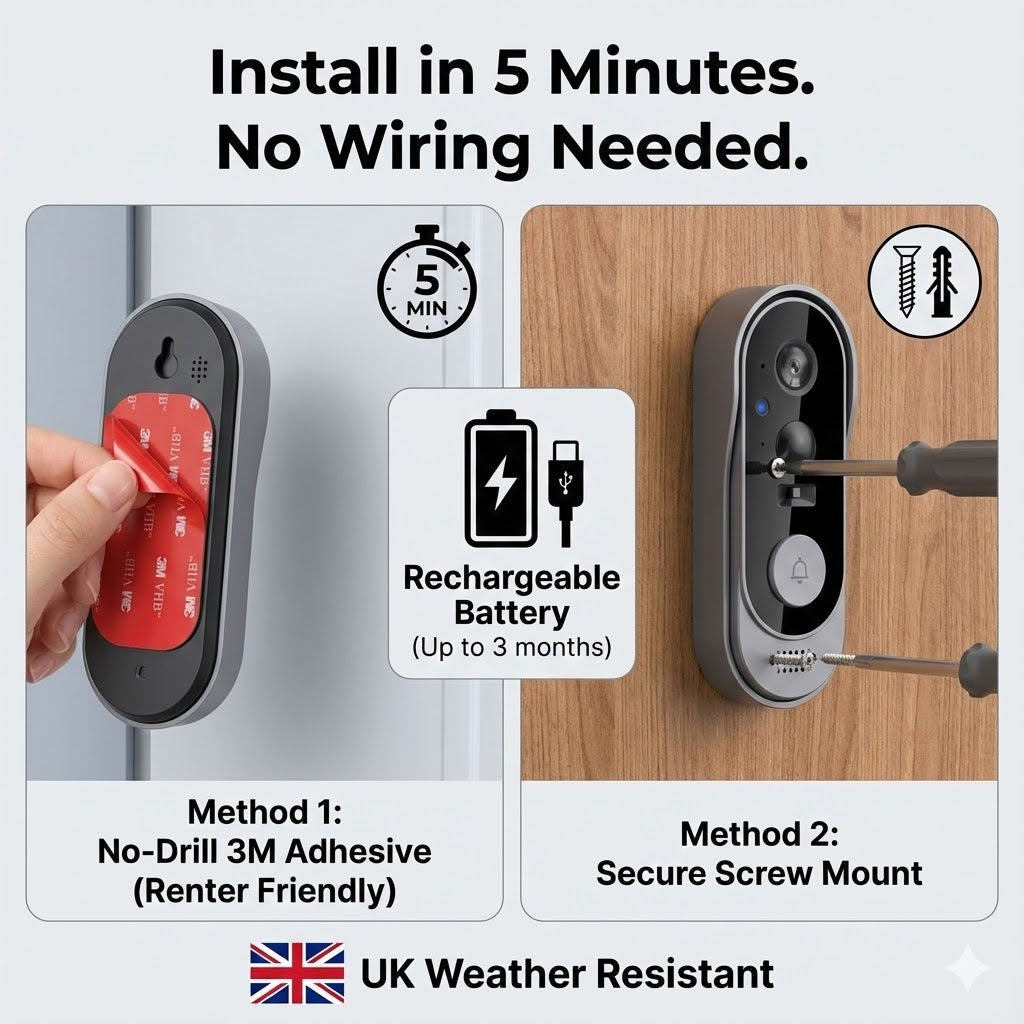 Wireless Video Doorbell HD Camera – No Subscription Required