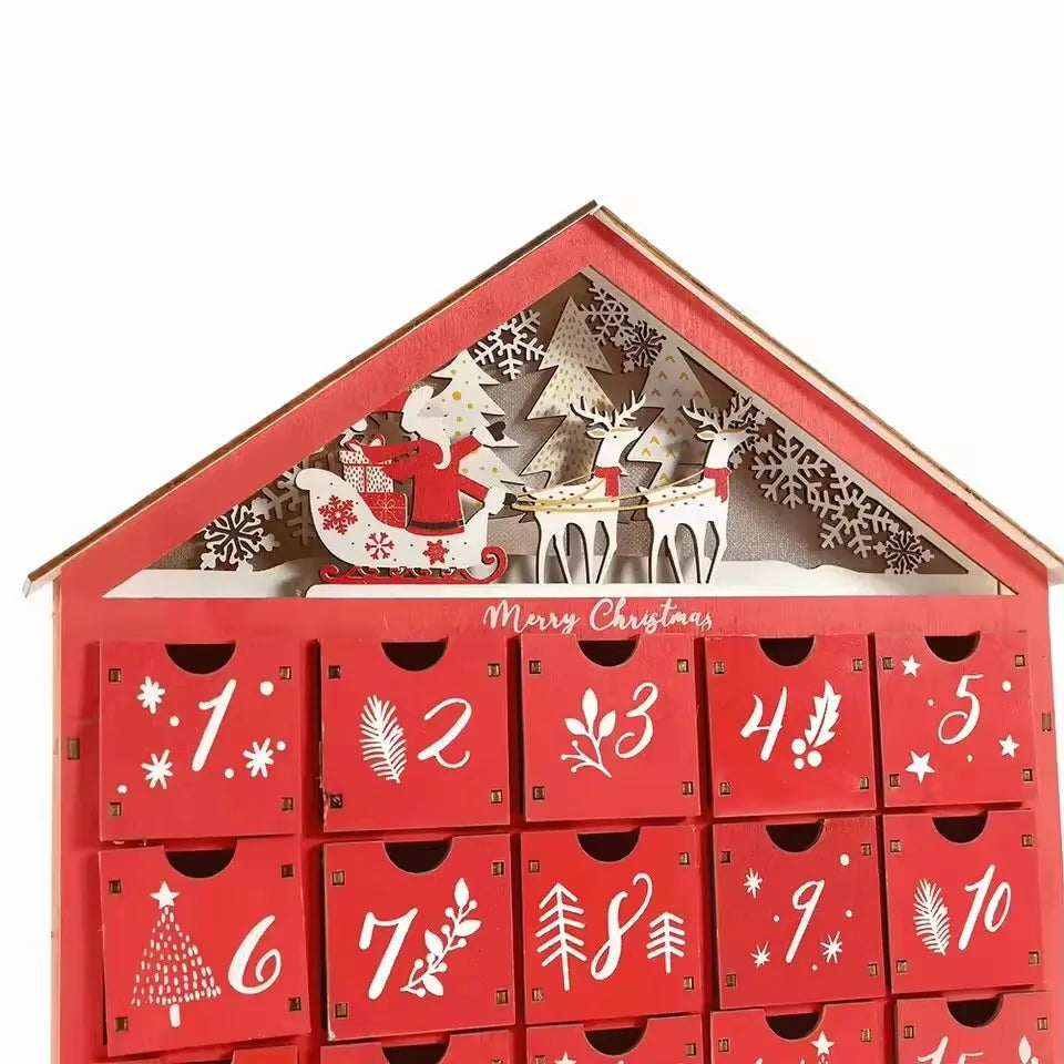 Wooden Advent Calendar with 24 Drawers – Light-Up Christmas Countdown