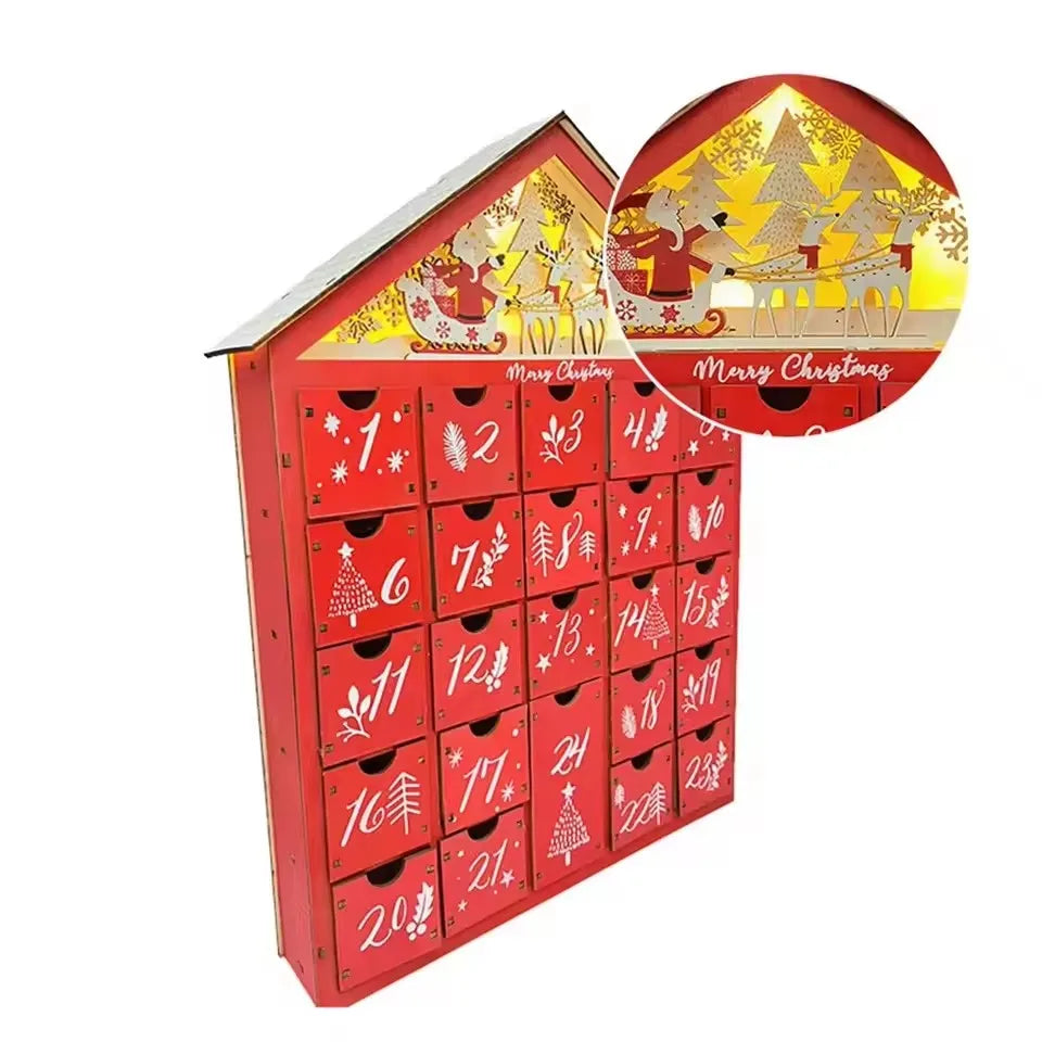 Wooden Advent Calendar with 24 Drawers – Light-Up Christmas Countdown
