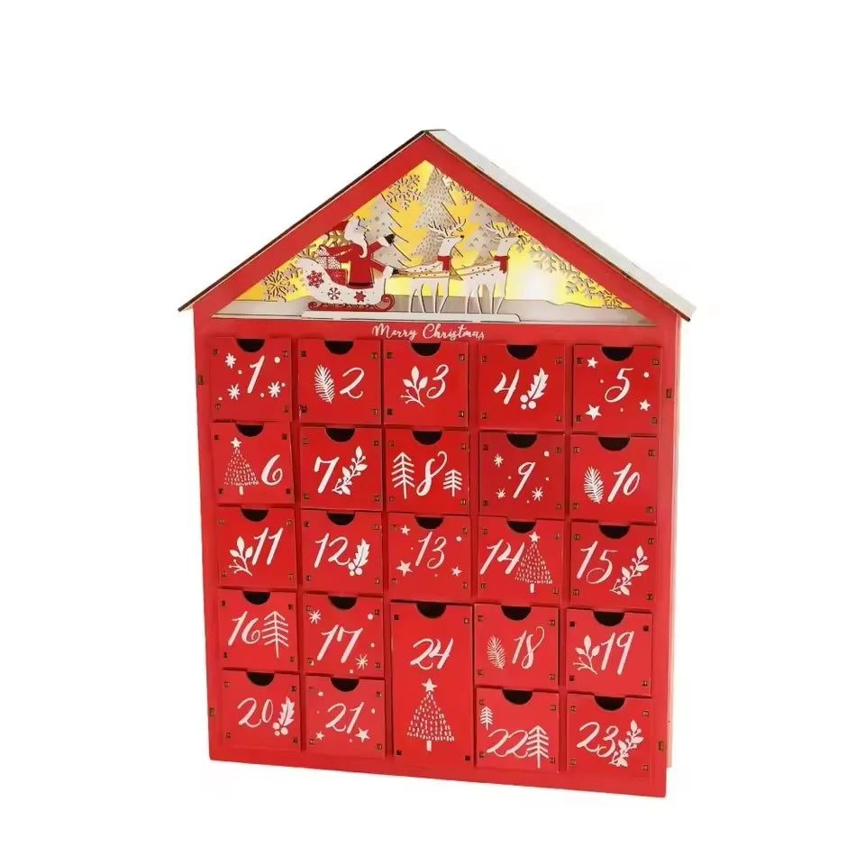 Wooden Advent Calendar with 24 Drawers – Light-Up Christmas Countdown