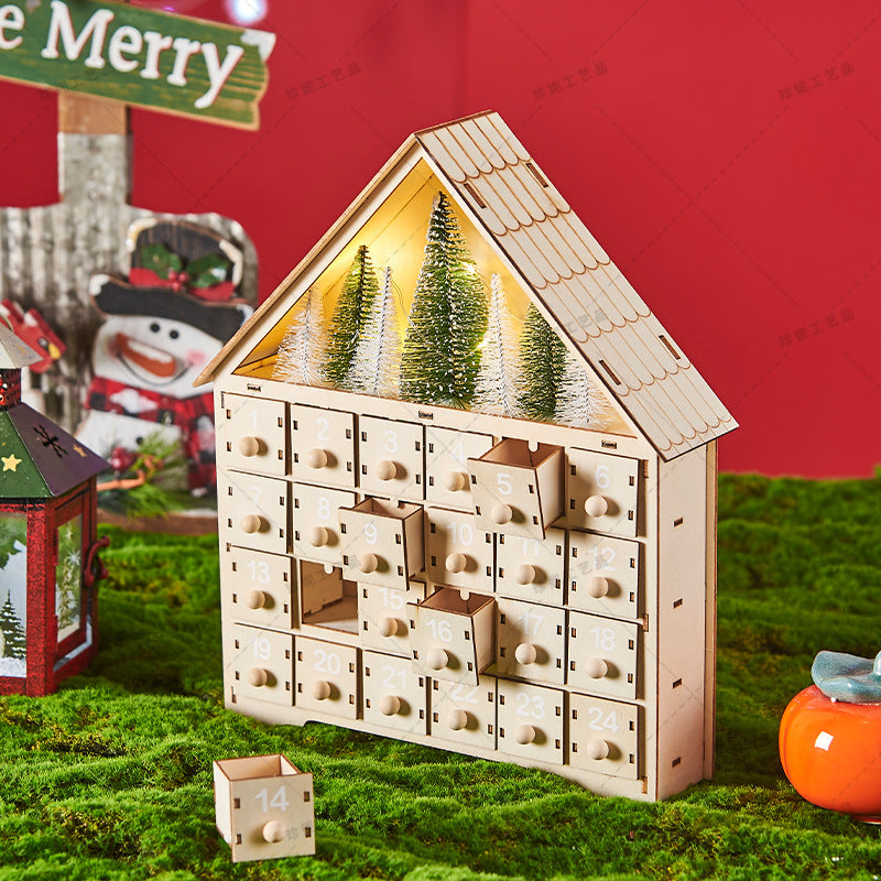 Wooden Advent Calendar with LED Lights – Festive Countdown Decoration