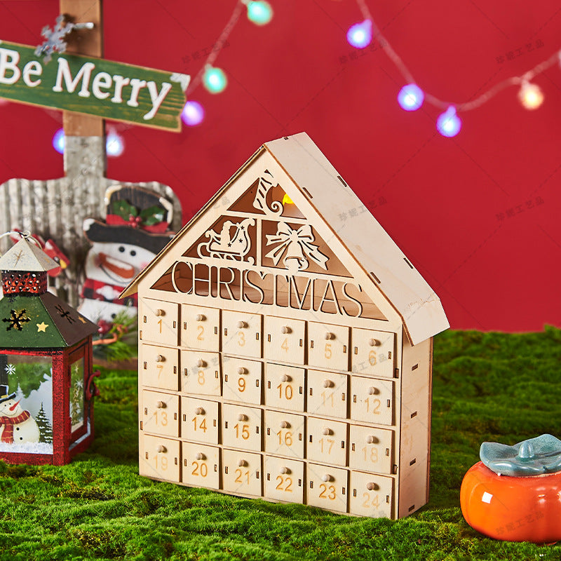 Wooden Advent Calendar with LED Lights – Festive Countdown Decoration