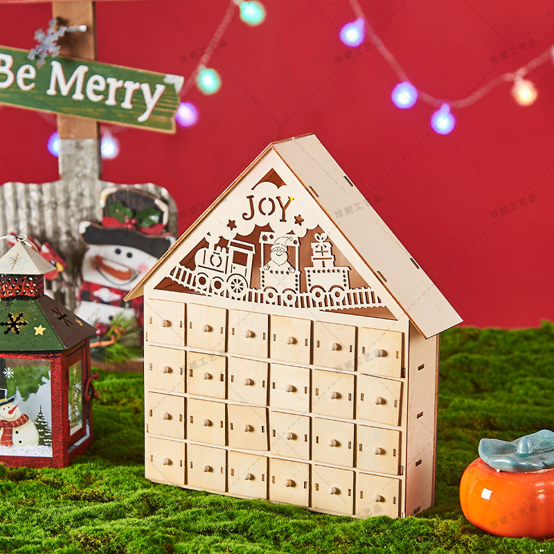 Wooden Advent Calendar with LED Lights – Festive Countdown Decoration