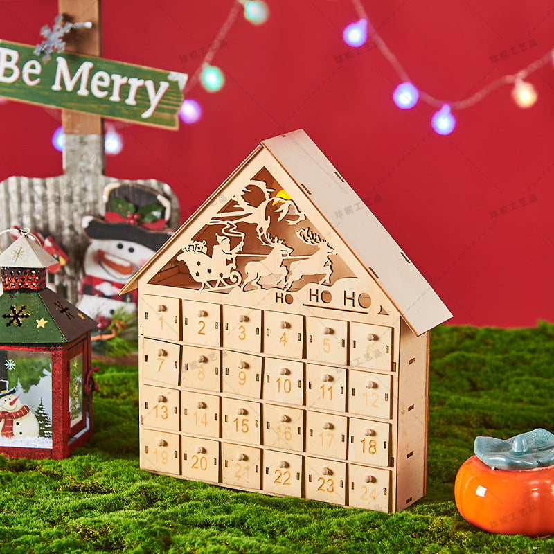 Wooden Advent Calendar with LED Lights – Festive Countdown Decoration