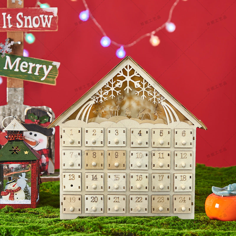 Wooden Advent Calendar with LED Lights – Festive Countdown Decoration